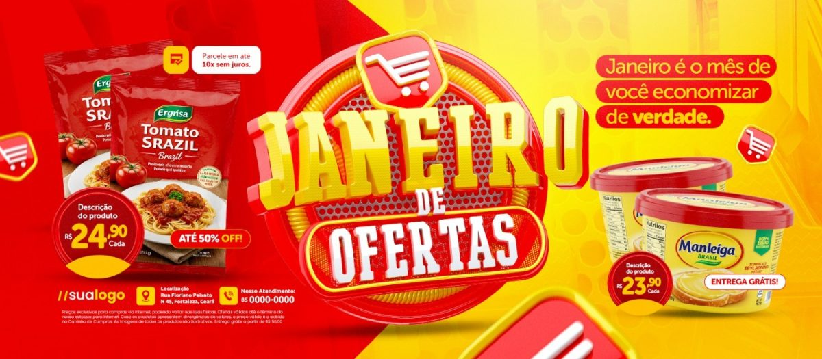 Janeiro de Ofertas Economize de Verdade Banner PSD Editável