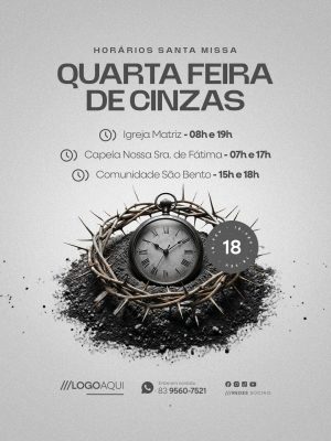 Quarta-feira de Cinzas Horários Santa Missa Evento PSD Editável