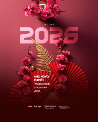 Ano Novo Chinês 2026 Celebração Social Media PSD Editável