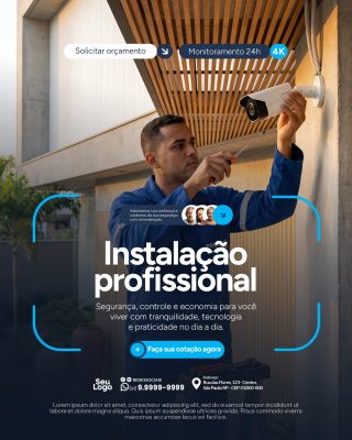 Instalação Profissional Câmeras Monitoramento 24h 4K PSD Editável
