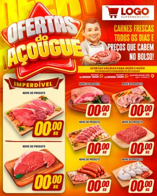 Ofertas do Açougue Carnes Frescas Preços que Cabem no Bolso PSD Editável