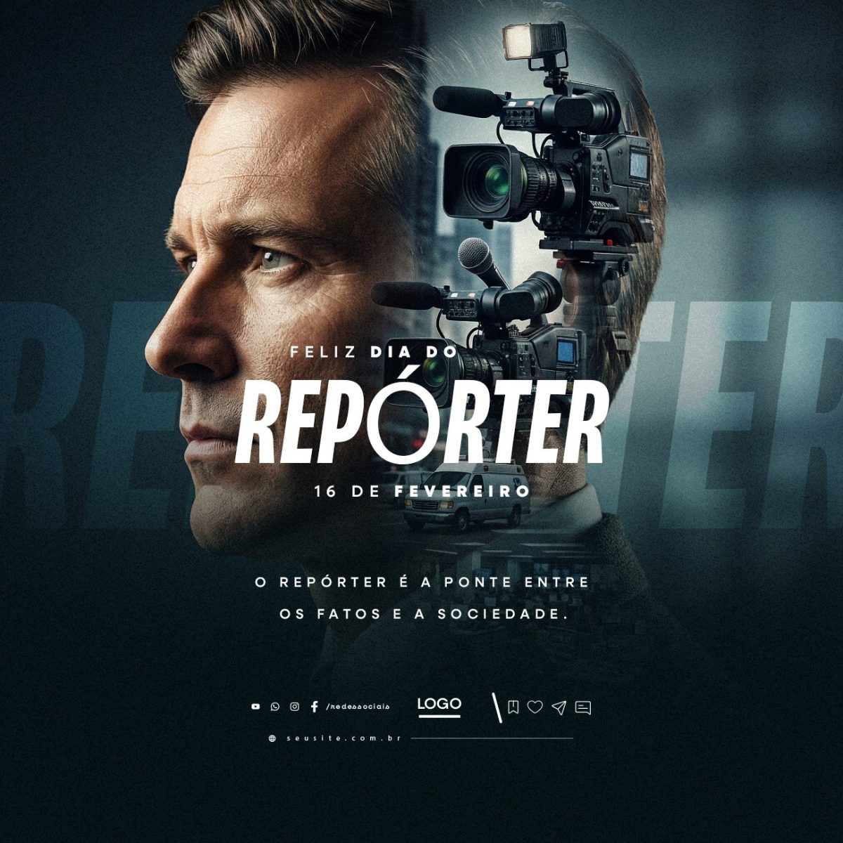 Feliz Dia do Repórter 16 de Fevereiro PSD Editável