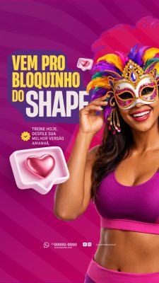 Carnaval Vem Pro Bloquinho do Shape Fitness PSD Editável