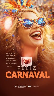 Carnaval Feliz Mensagem de Brilho, Alegria e Cores PSD Editável