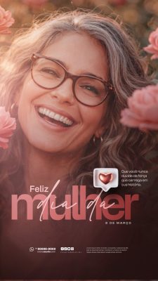 Feliz Dia da Mulher 8 de Março Mensagem Inspiradora PSD Editável