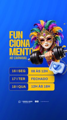 Carnaval Funcionamento e Horários de Academia Post PSD Editável