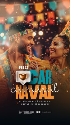 Carnaval Feliz Mensagem de Segurança Post para Rede Social PSD Editável