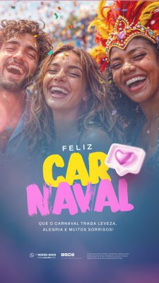 Carnaval Feliz Mensagem de Boas Festas com Confetes Alegres PSD Editável