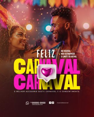 Carnaval Feliz Com Consentimento Flyer de Campanha PSD Editável