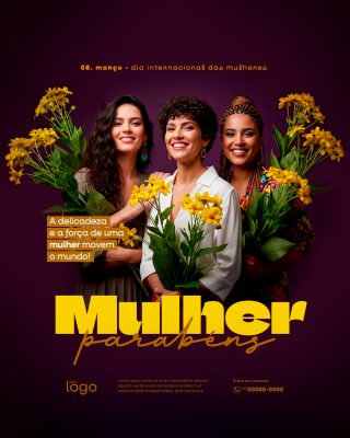 Mulher Parabéns Dia Internacional da Mulher Post Redes PSD Editável