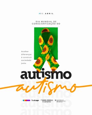 Autismo Dia Mundial 02 Abril Conscientização Faixa Girassol PSD Editável