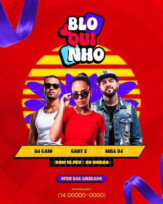 Bloquinho Carnaval DJ Gaby Z Will DJ Festa Open Bar PSD Editável