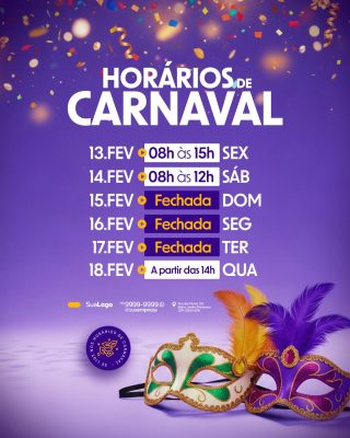 Carnaval Horários de Funcionamento para Festas e Folia PSD Editável