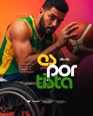 Dia do Esportista 19 Fev O Esporte Inspira Arte Vertical PSD Editável