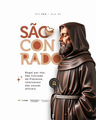 São Conrado de Piacenza Dia 19 Fev Arte Religiosa PSD Editável