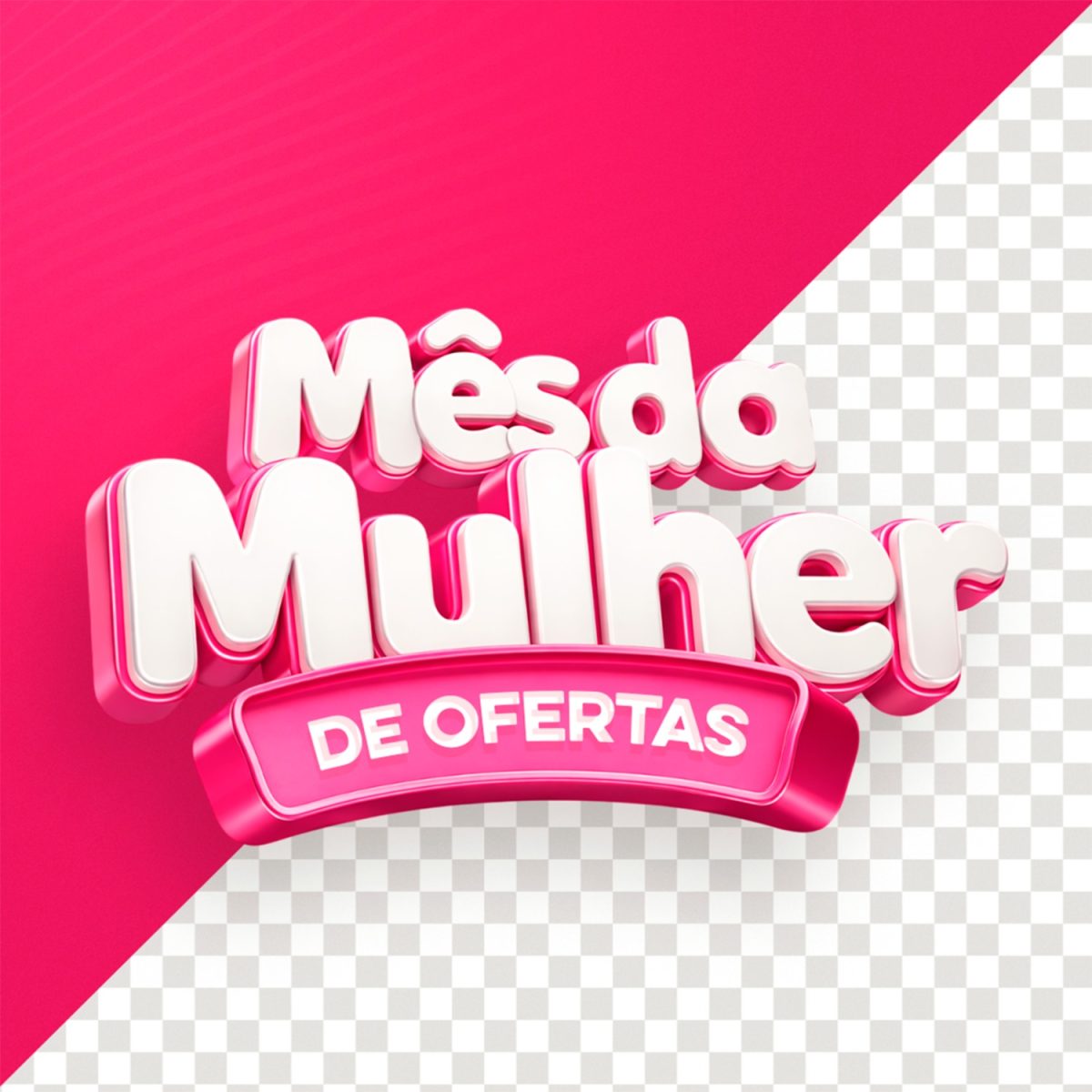Mês da Mulher de Ofertas Rótulo 3D Rosa PSD Editável