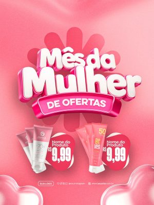 Mês da Mulher Ofertas Imperdíveis Produtos de Beleza PSD Editável