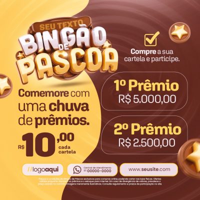 Bingão de Páscoa Comemore Com Chuva de Prêmios PSD Editável