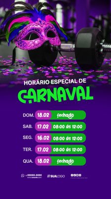 Horário de Funcionamento de Carnaval Academia Social Media PSD Editável