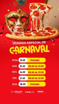 Horário de Funcionamento de Carnaval Pizzaria Social Media PSD Editável