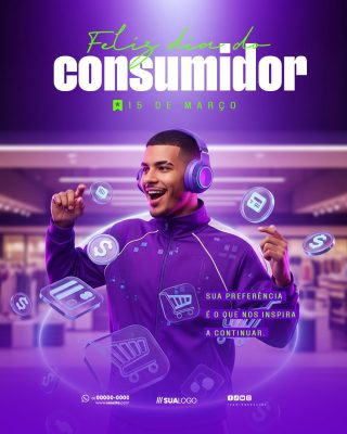 Dia do Consumidor 15 de Março Celebração Vibrante Promo PSD Editável