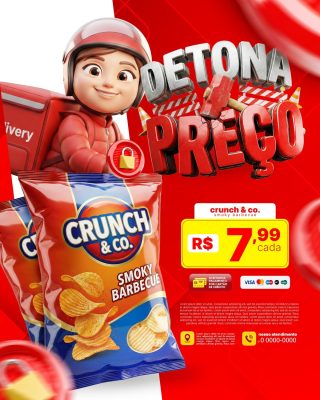 Delivery Detona Preço Crunch & Co. Smoky Barbecue R$ 7,99 PSD Editável