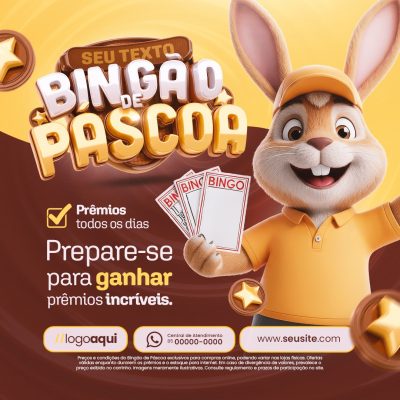 Páscoa Bingão de Páscoa Prêmios todos os dias PSD Editável