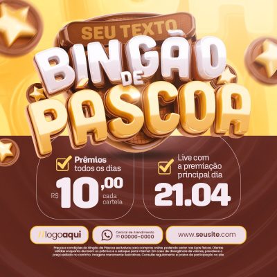 Páscoa Bingão de Páscoa Cartela R$10 Premiação 21.04 PSD Editável