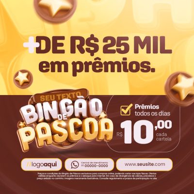 Bingão de Páscoa 25 MIL em Prêmios 10 Reais Cartela PSD Editável