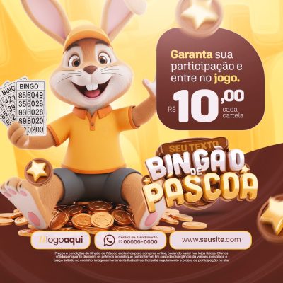 Páscoa Bingão de Páscoa Coelho Cartela R$10 PSD Editável