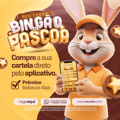 Páscoa Bingão de Páscoa Compre Pelo Aplicativo Prêmios Todo Dia PSD Editável