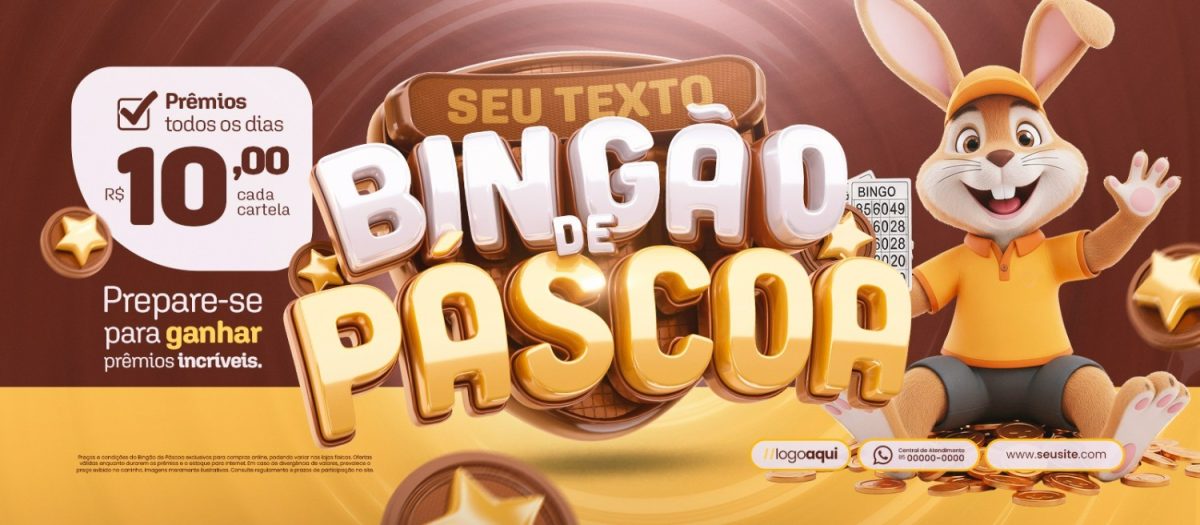 Páscoa Bingão de Páscoa Prêmios Incríveis PSD Editável