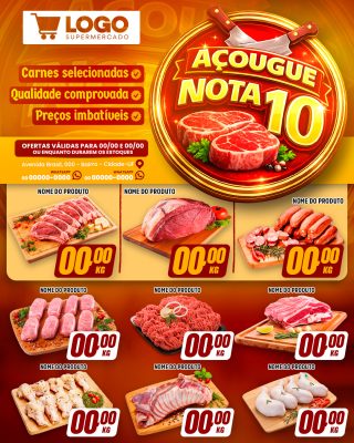 Açougue Nota 10 Supermercado Ofertas Carnes Selecionadas Qualidade PSD Editável