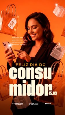 Dia do Consumidor 15.03 Mulher Celular Sacolas Promoção PSD Editável