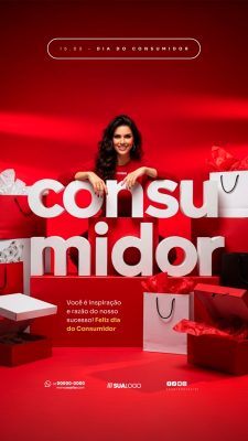 Dia do Consumidor Post Instagram Mulher e Compras Vermelho PSD Editável