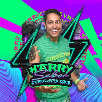Carnaval Harry Sabor Carnavrau 2026 Poster Fundo Roxo Verde PSD Editável
