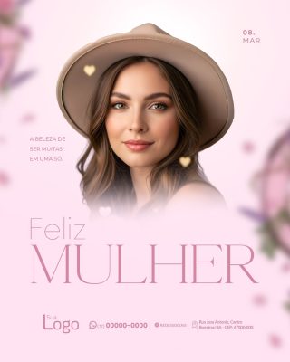 Mulher Feliz 08 Mar Dia Internacional da Mulher Modelo PSD Editável