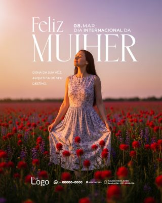 Mulher Feliz 08 Mar Dia Internacional Dona da Sua Voz PSD Editável