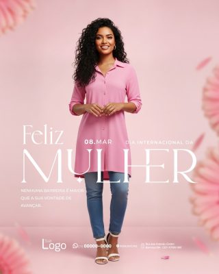 Dia Internacional da Mulher Feliz 08.MAR Social Media PSD Editável
