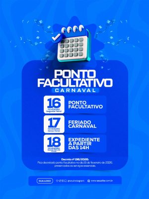 Carnaval Ponto Facultativo e Feriado Calendário Azul PSD Editável