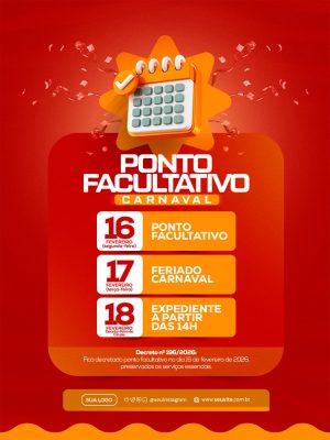 Carnaval 2026 Ponto Facultativo Calendário Festivo PSD Editável