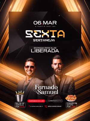 Flyer Próximos Shows Sexta Sertaneja Fernando e Samuel Entrada Liberada PSD Editável