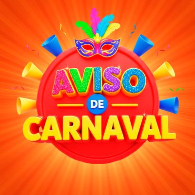 Carnaval Aviso de Carnaval Mascara de Penas e Confetes PSD Editável