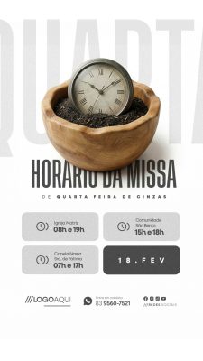 Story Santa Missa Horário Quarta Feira de Cinzas 18 de Fevereiro PSD Editável