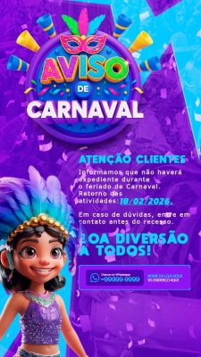 Carnaval Aviso Clientes Feriado Data Retorno PSD Editável