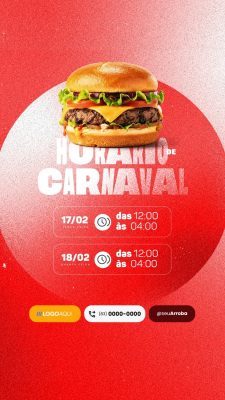 Story Horário de Carnaval Hamburgueria PSD Editável