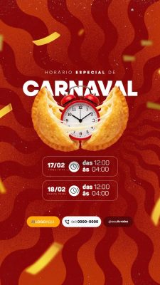 Story Carnaval Horário Especial Pastelaria PSD Editável