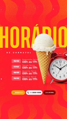 Story Horário de Carnaval Sorveteria PSD Editável