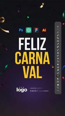 Carnaval Feliz Carnaval Banner para Redes Sociais Editável PSD Editável