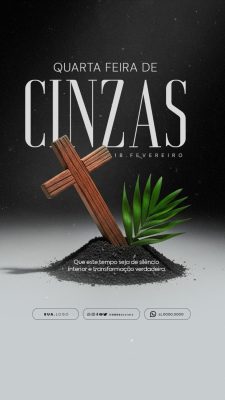 Quarta-feira de Cinzas 18 de Fevereiro com Cruz e Cinzas PSD Editável